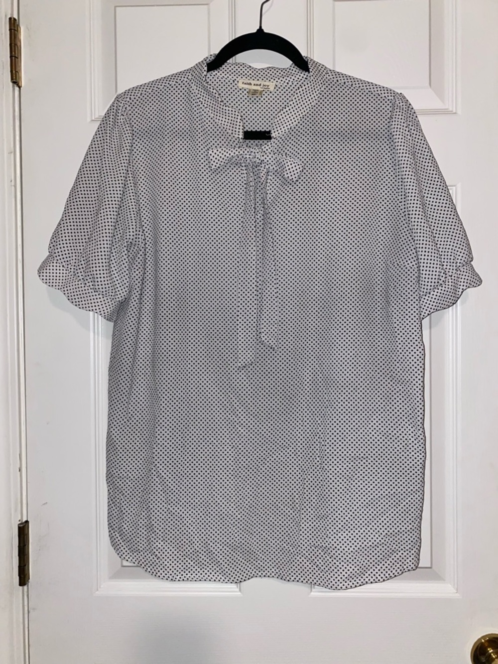 Faith and Joy White Polka Dot Tie-Neck‎ Blouse
